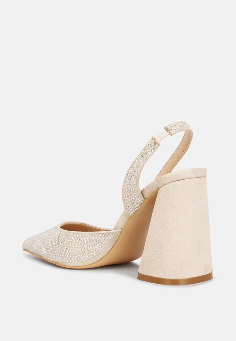 Saranna Rhinestone Embellished Suede Heel Sandals By MODE