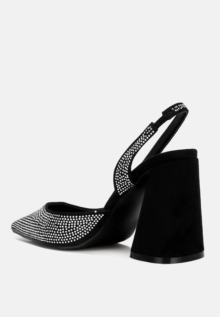 Saranna Rhinestone Embellished Suede Heel Sandals By MODE