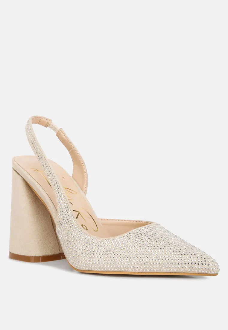 Saranna Rhinestone Embellished Suede Heel Sandals By MODE