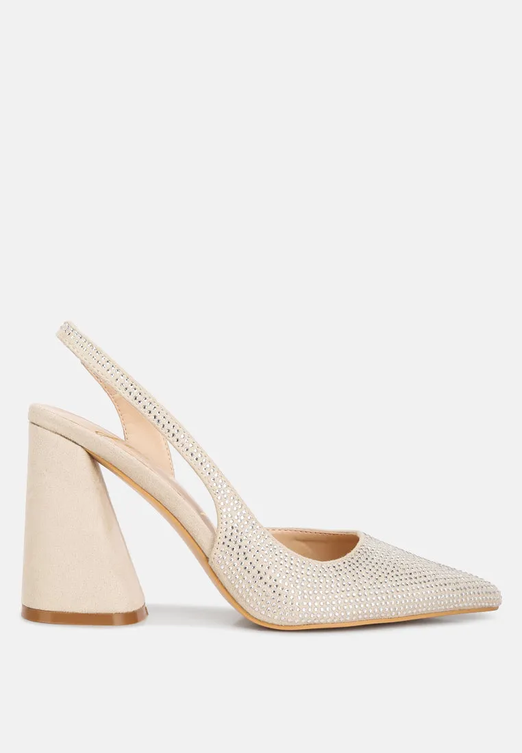 Saranna Rhinestone Embellished Suede Heel Sandals By MODE