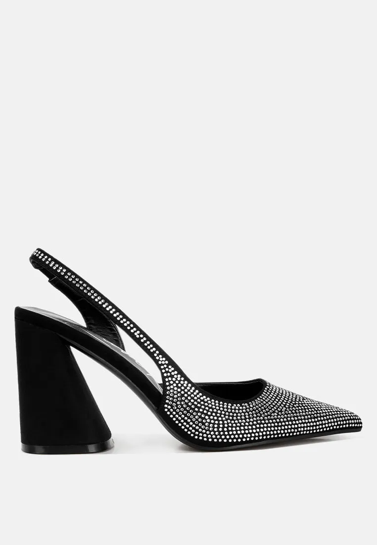 Saranna Rhinestone Embellished Suede Heel Sandals By MODE