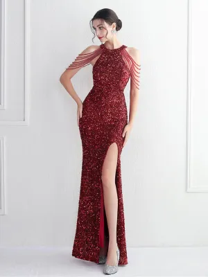 Sequin Beads Chain Split Elegant Cocktail Dress MYC2003