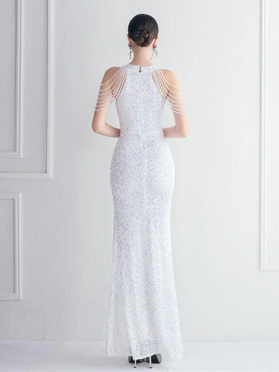 Sequin Beads Chain Split Elegant Cocktail Dress MYC2003