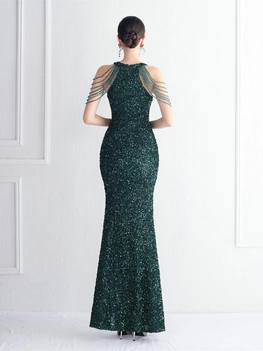 Sequin Beads Chain Split Elegant Cocktail Dress MYC2003