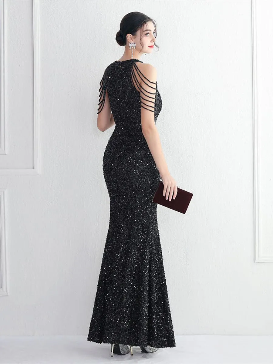 Sequin Beads Chain Split Elegant Cocktail Dress MYC2003