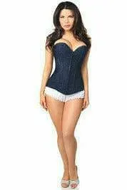 Sexy Navy Blue Lace Overbust Corset with Zipper
