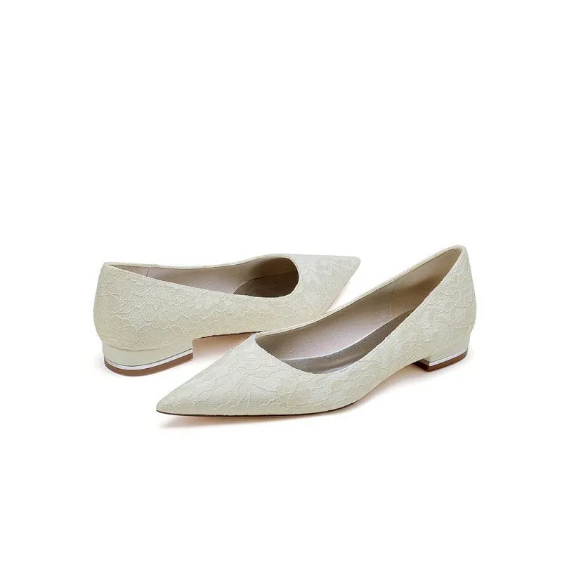 Simple Lace Pointed Toe Kitten Heels