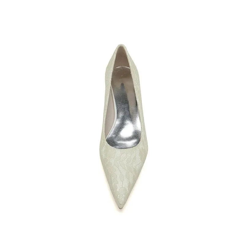 Simple Lace Pointed Toe Kitten Heels