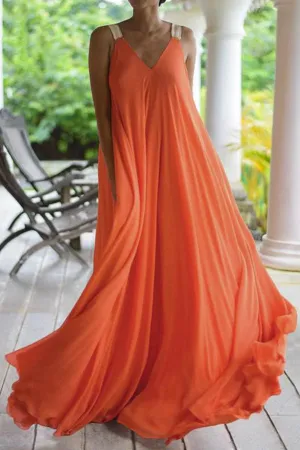 Sleeveless V-neck Holiday Style Maxi Dress