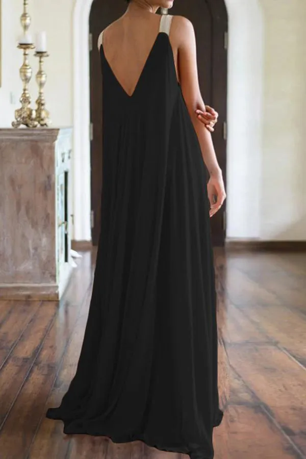 Sleeveless V-neck Holiday Style Maxi Dress