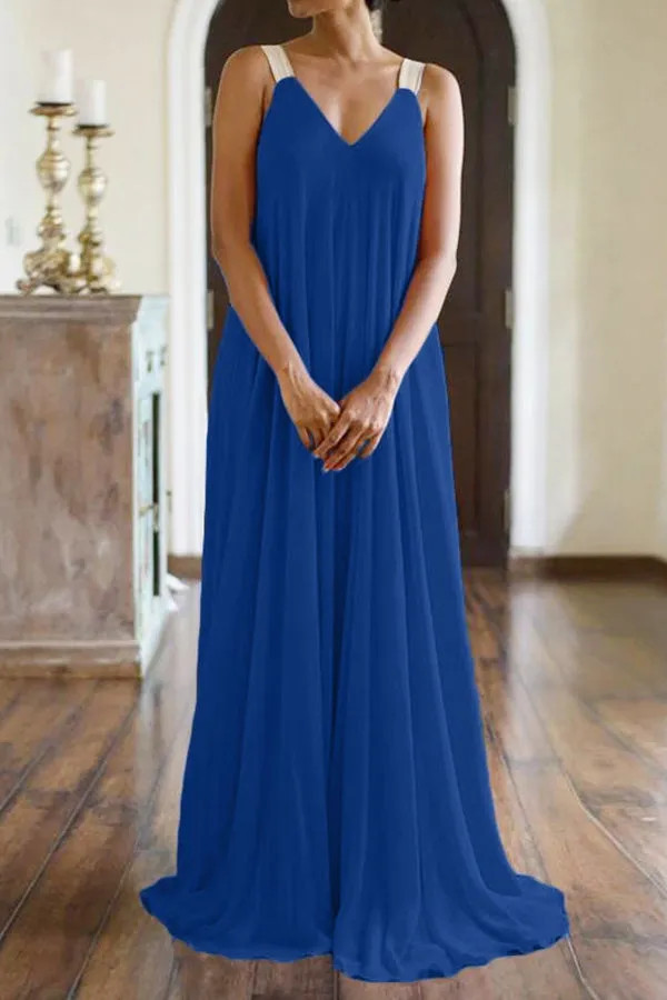 Sleeveless V-neck Holiday Style Maxi Dress