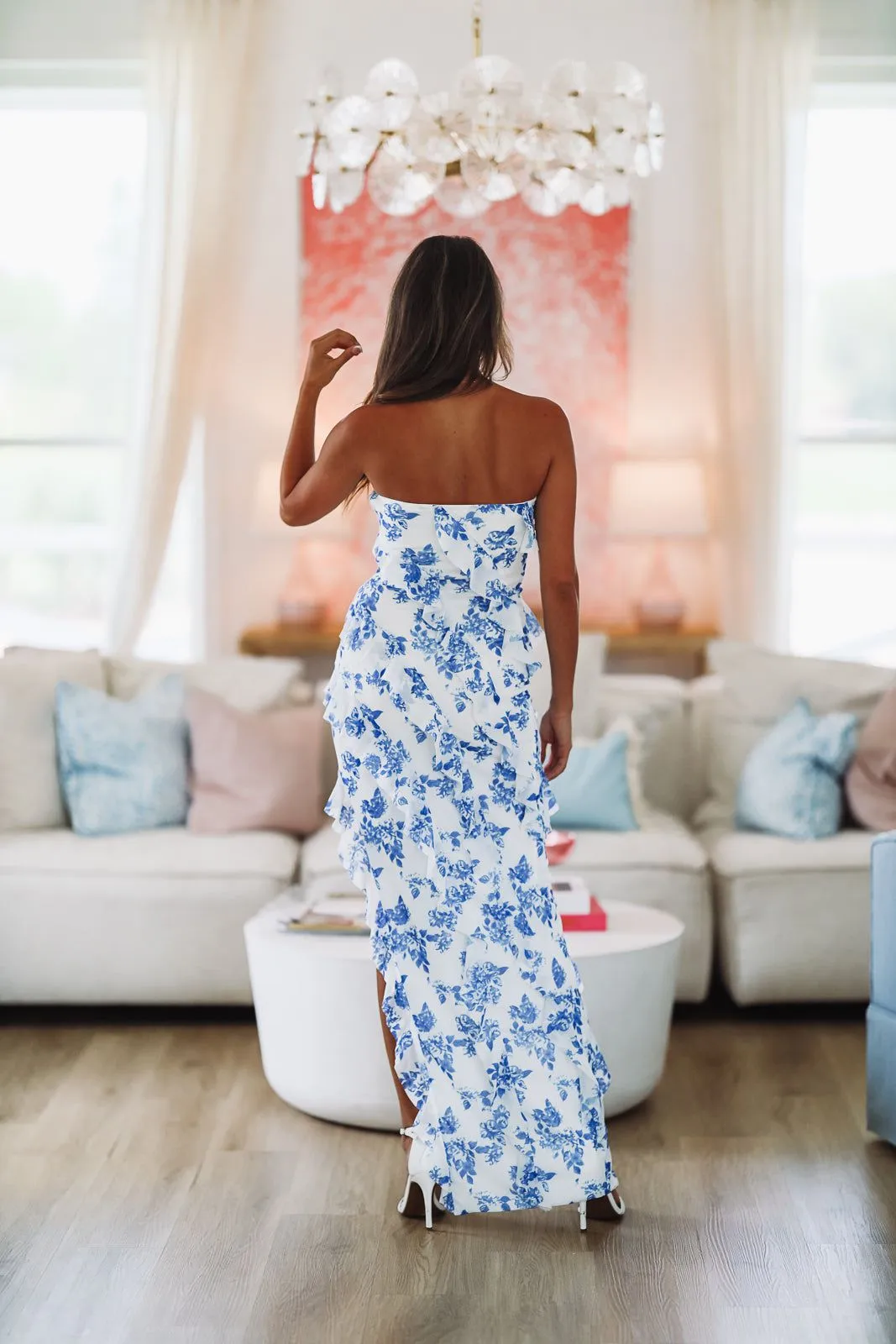 Smile At Me Maxi Dress - White and Blue