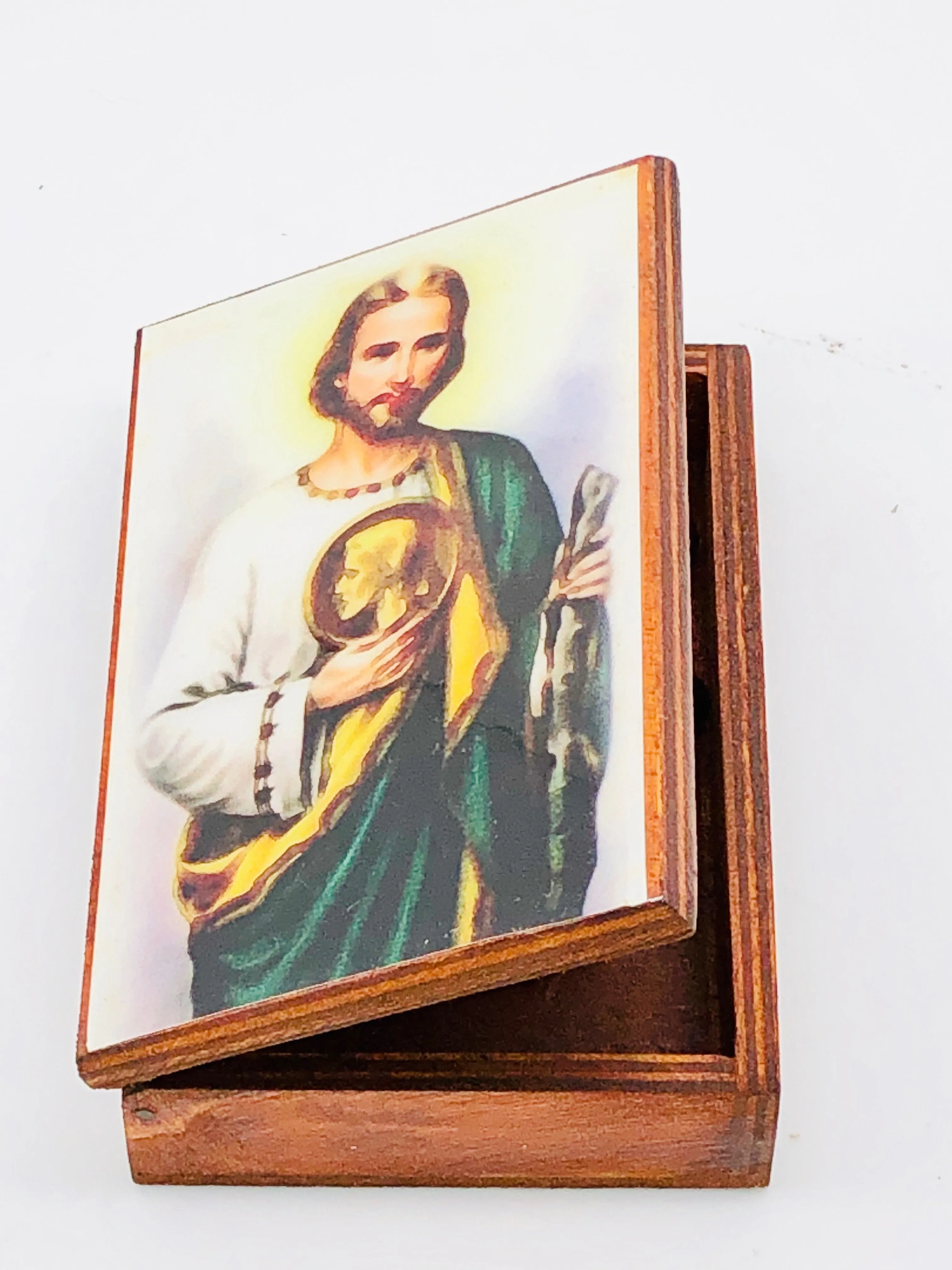 St Jude Wood Rosary Box with Wood Rosary