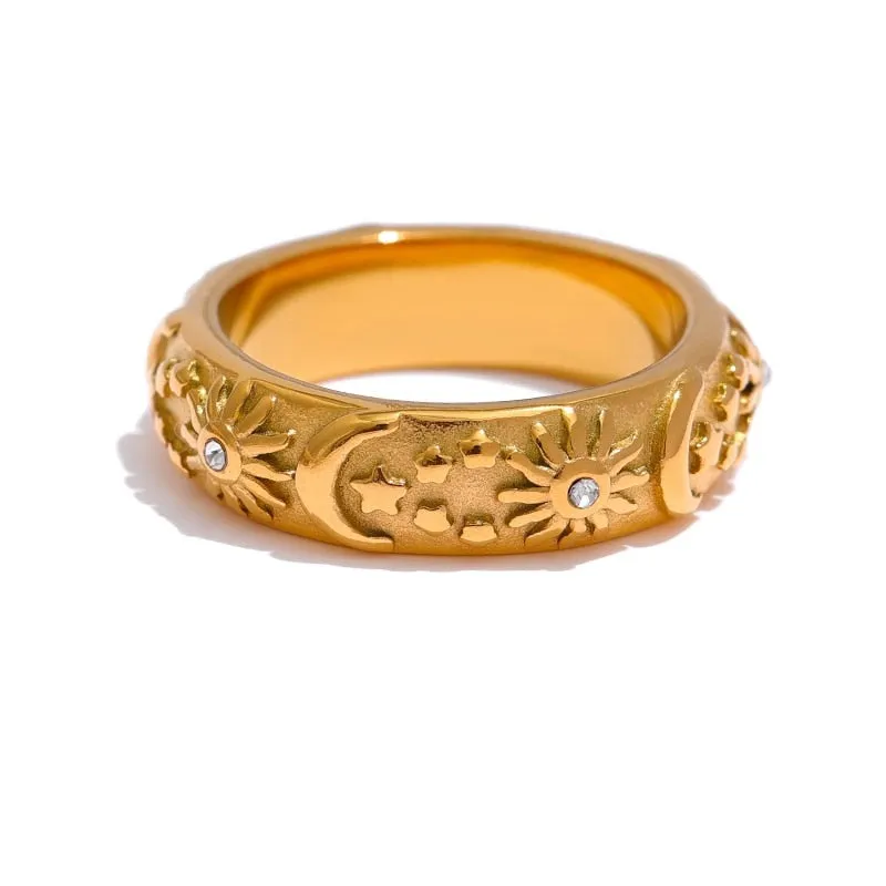 Stars Moon Ring Gold Jewelry Women Anniverssary Jewellery