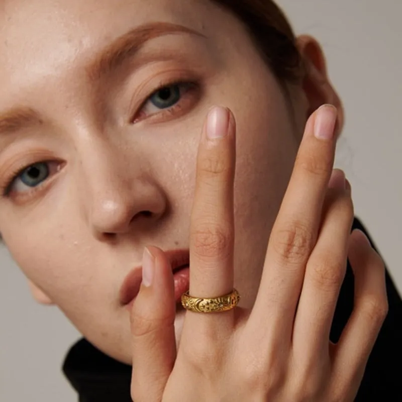 Stars Moon Ring Gold Jewelry Women Anniverssary Jewellery