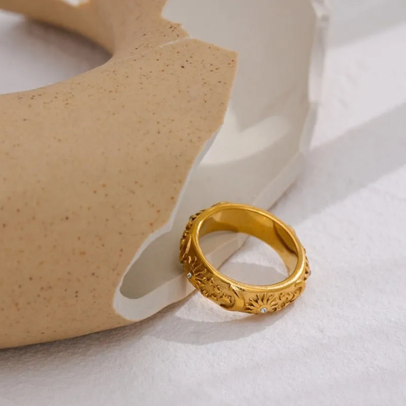 Stars Moon Ring Gold Jewelry Women Anniverssary Jewellery