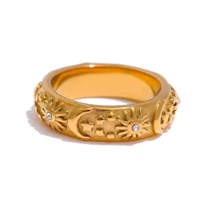 Stars Moon Ring Gold Jewelry Women Anniverssary Jewellery