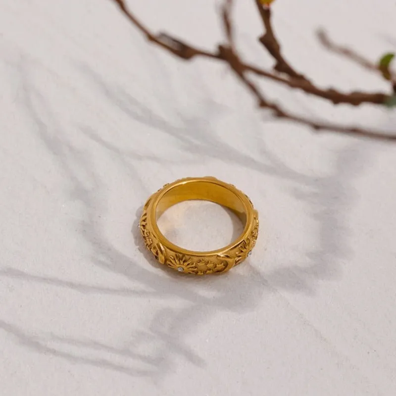 Stars Moon Ring Gold Jewelry Women Anniverssary Jewellery