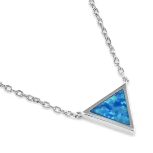 Sterling Silver Adjustable Blue Lab Opal Trendy Triangle Necklace