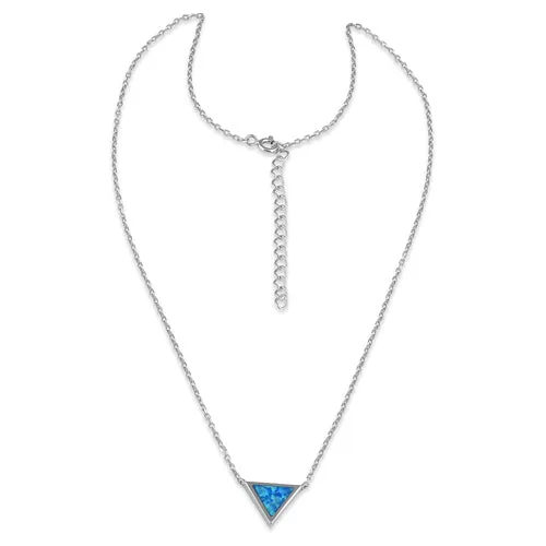 Sterling Silver Adjustable Blue Lab Opal Trendy Triangle Necklace