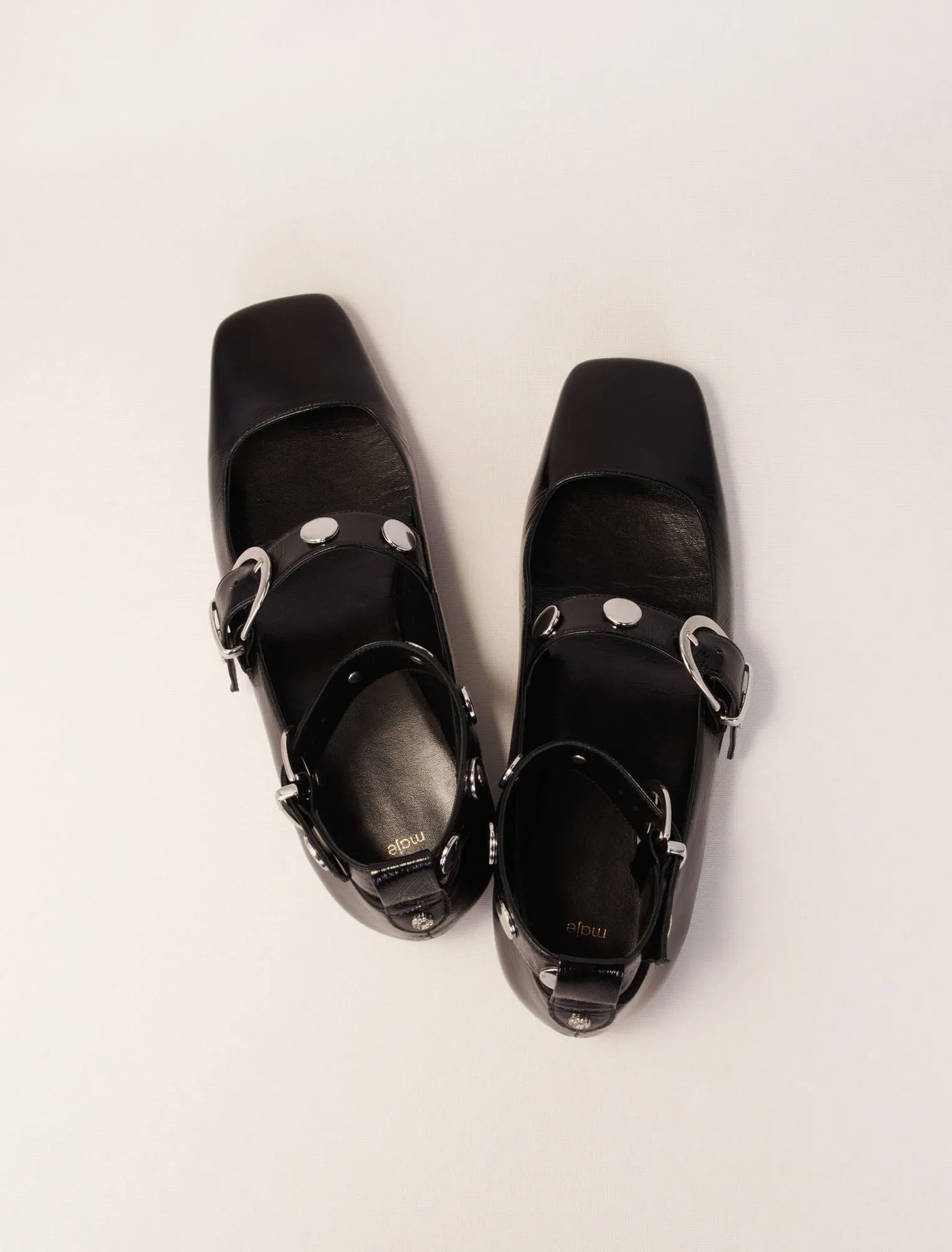 Studded leather mary jane pumps