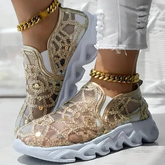 Summer Mesh Embroidery Loafers