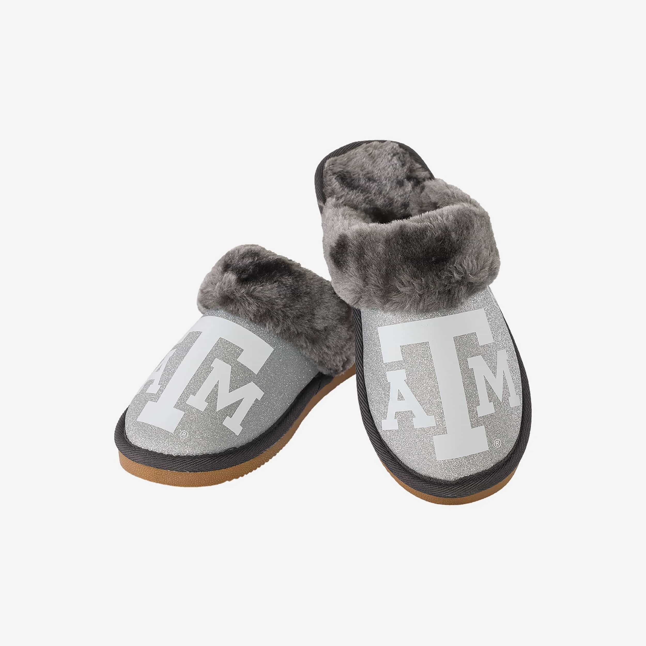 Texas A&M Aggies Womens Glitter Open Back Fur Moccasin Slipper