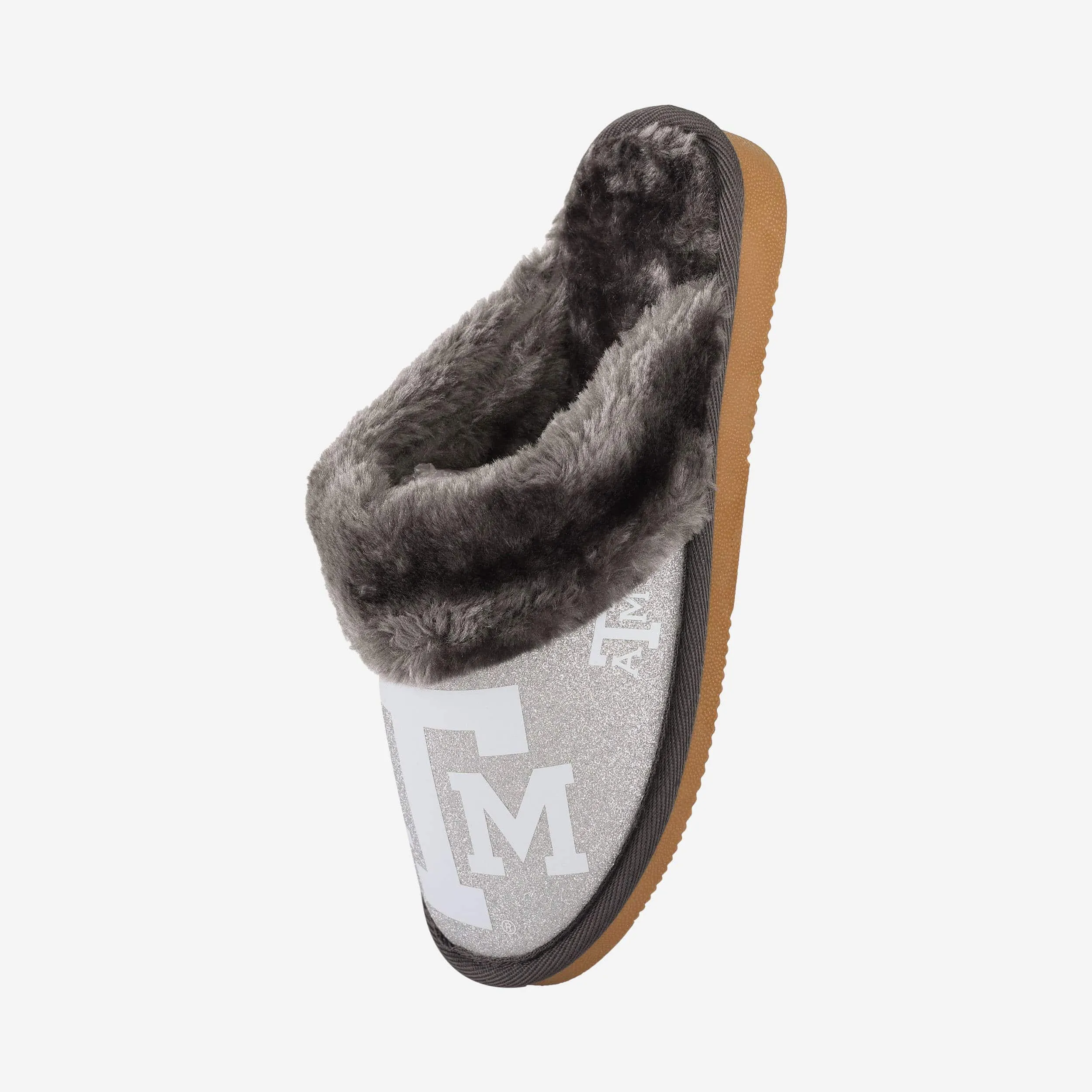 Texas A&M Aggies Womens Glitter Open Back Fur Moccasin Slipper