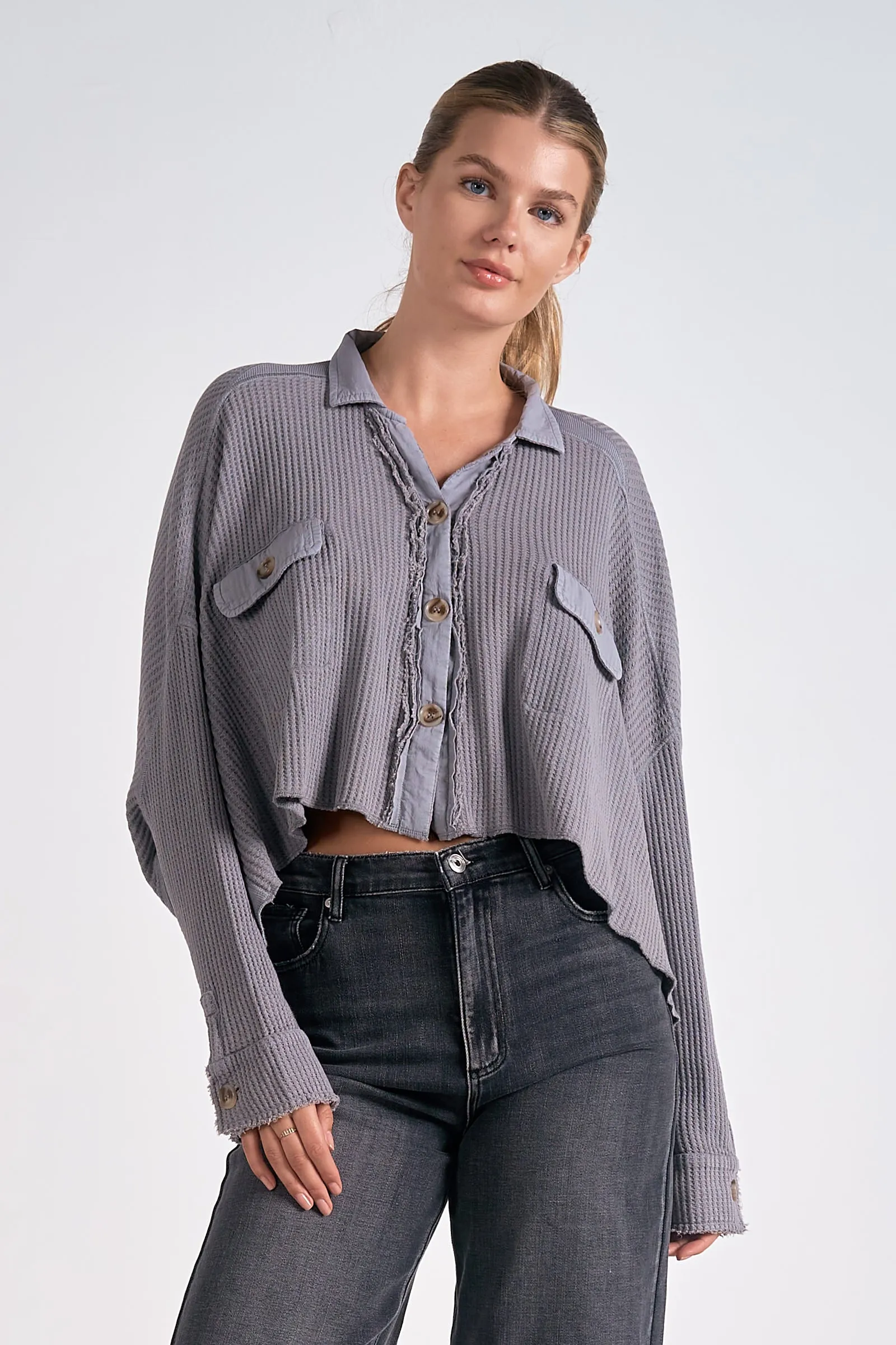 The Harlowe Waffle Knit Cropped Shacket