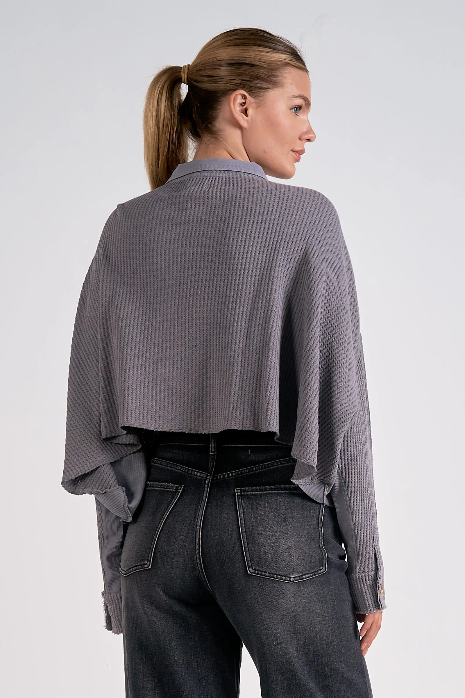 The Harlowe Waffle Knit Cropped Shacket