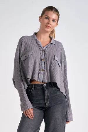The Harlowe Waffle Knit Cropped Shacket