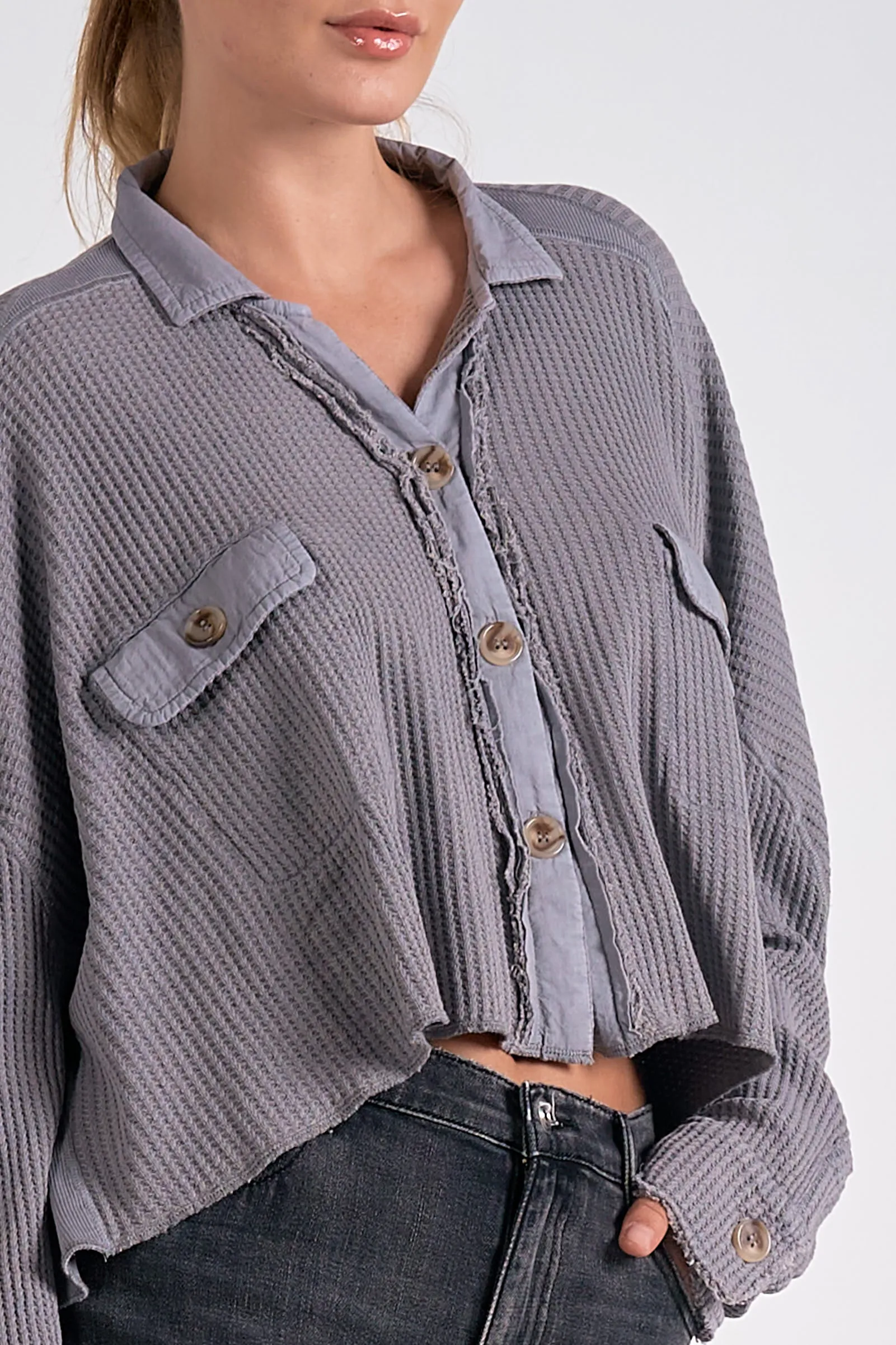 The Harlowe Waffle Knit Cropped Shacket