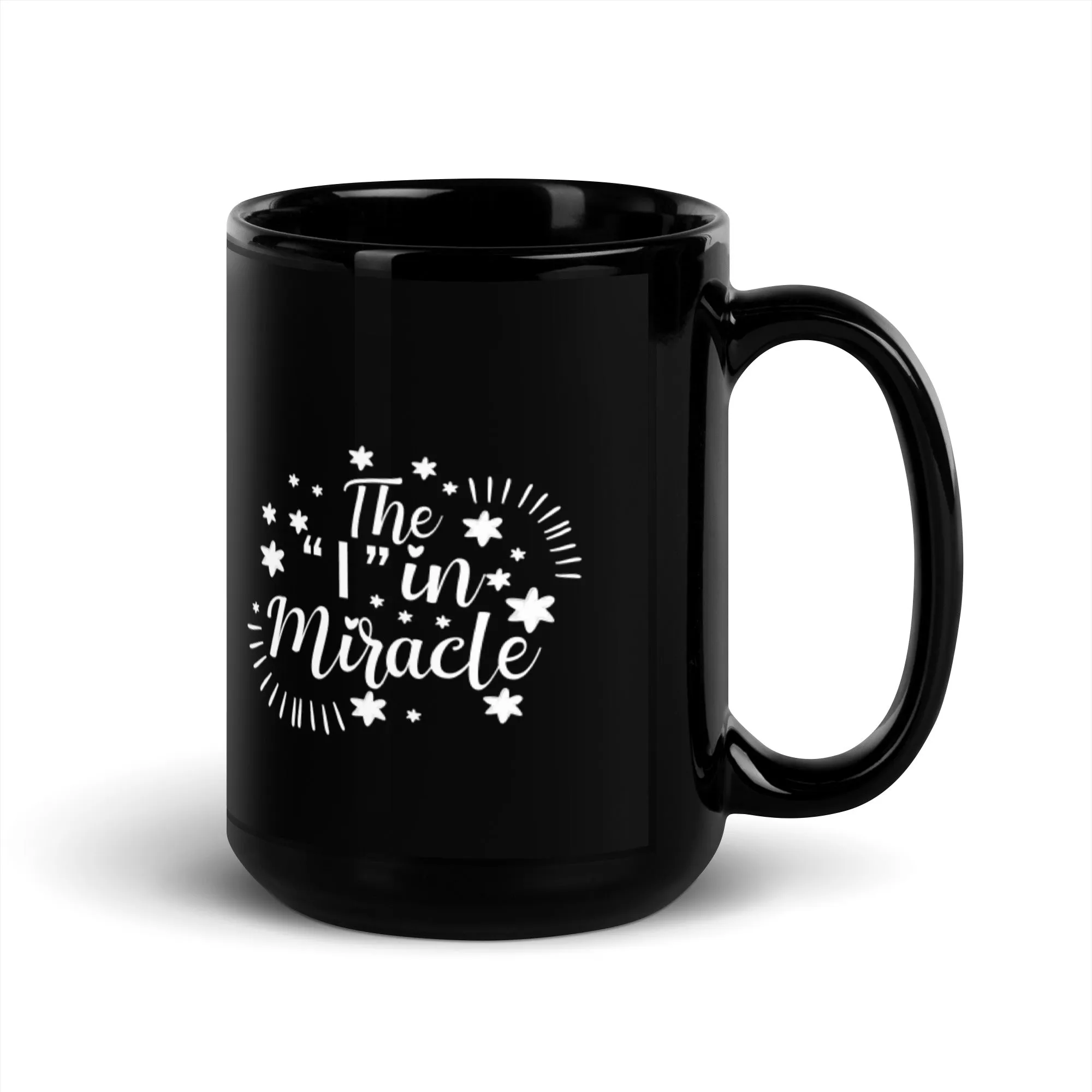The I in Miracle 15 oz Black Glossy Mug