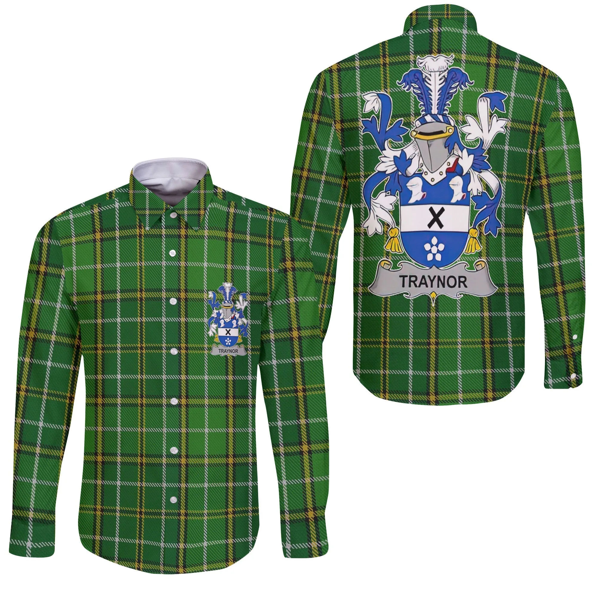Traynor or Trainer Long Sleeve Button Shirts Crest And National Plaid Style