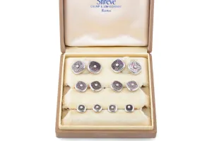 Tuxedo Set - Art Deco Etched Smoky Pearl & 14K Gold