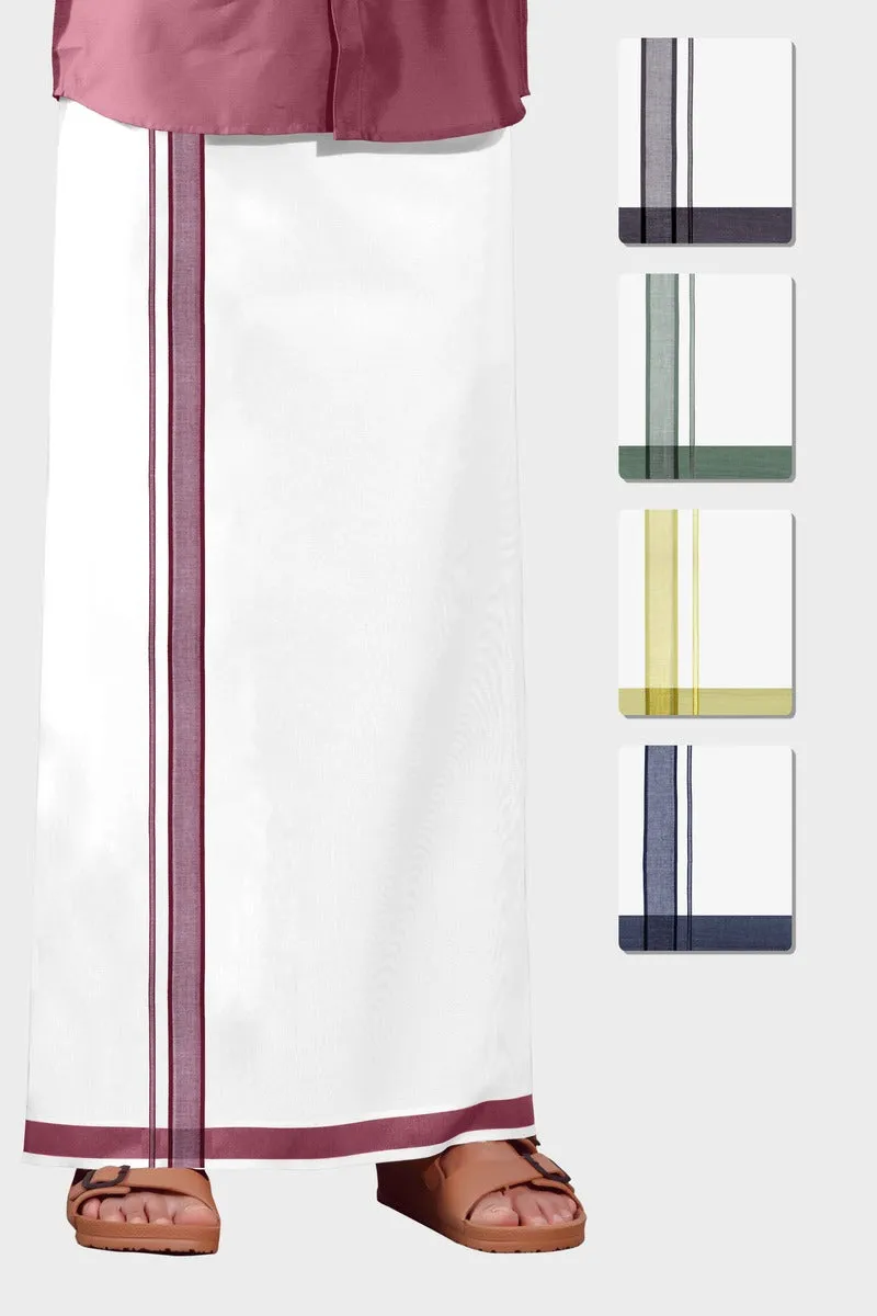 Unique Navya - Peach Red Smooth Cotton Double Layered Dhoti With Fancy Borders | Uathayam