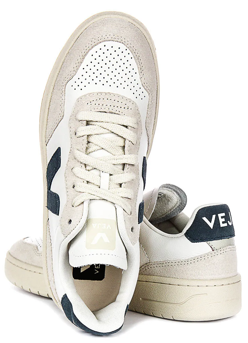 Veja V-90 O. T. Leather In White Blue For Women