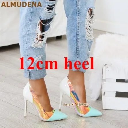 Vibrant Neon Pink Heels with Clear PVC and Iridescent Panels