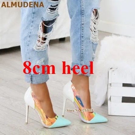 Vibrant Neon Pink Heels with Clear PVC and Iridescent Panels