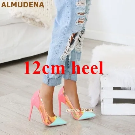 Vibrant Neon Pink Heels with Clear PVC and Iridescent Panels
