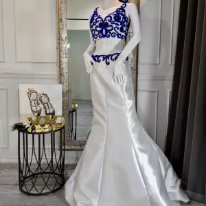 White &amp; Blue Two Piece Formal Evening Prom Dress