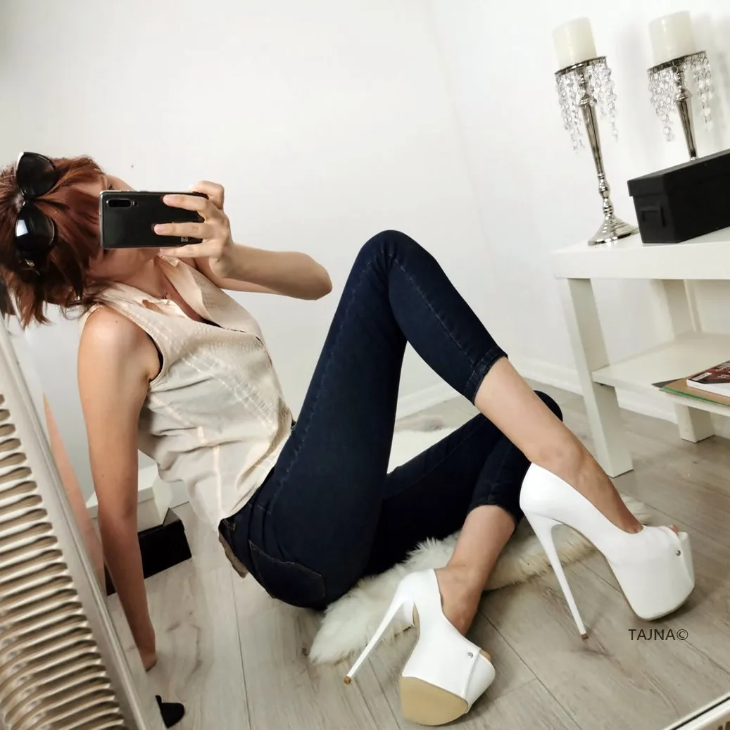 White Peep Toe Matte High Heels