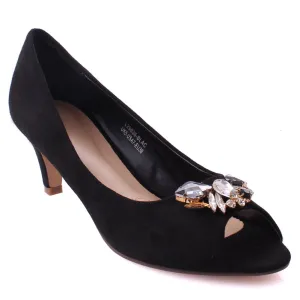 Women “BERNICE” Stone Embellished Vamp Peep Toe Kitten Heel Shoes