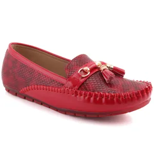 Women “LUELLA” Stitched Edge Snake Textured Tassel Detailed Slip On Casual Moccasins