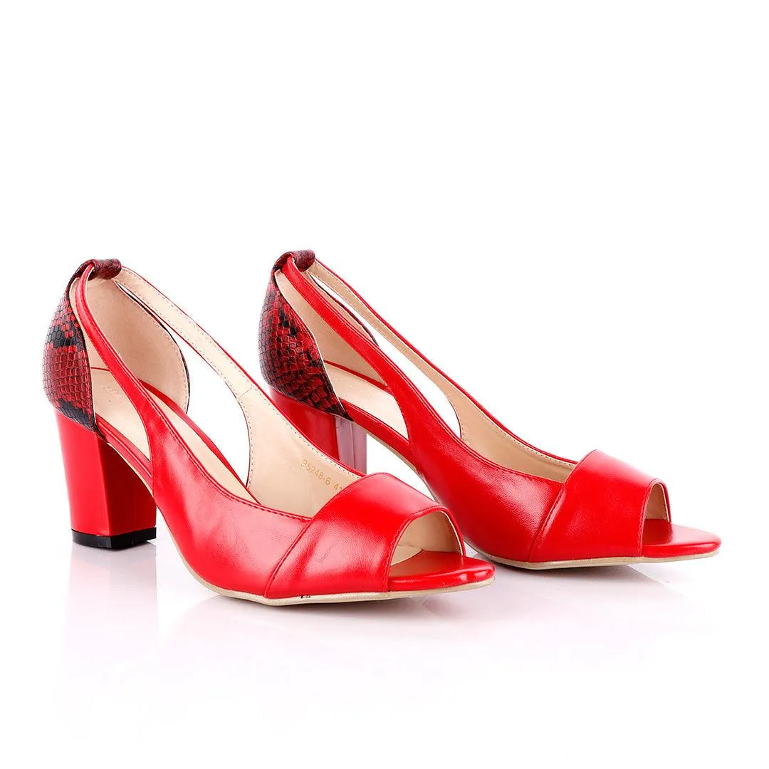 Zara Classic Ladies Open Toe Red Thick Heels Shoe